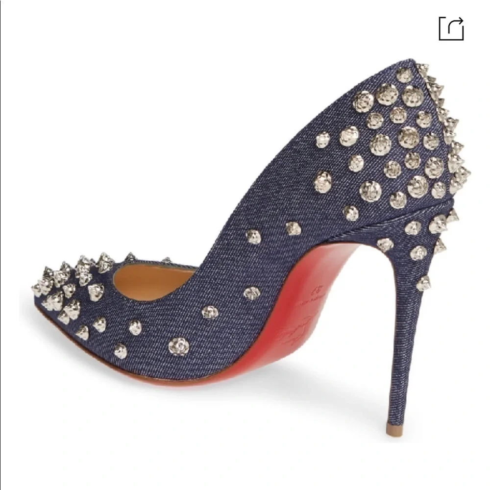 Louboutin Aimantaclou Studded Blue Denim Pumps Heels Size 39
